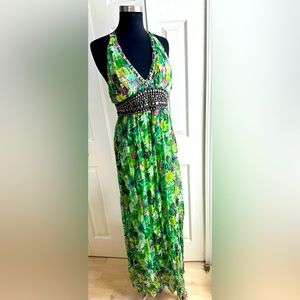 NWT AX Paris Stud Embellished Long Floral Halter Dress size 10